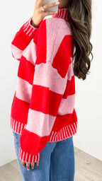 BESSIE BLOCK STRIPE KNIT - PINK/RED