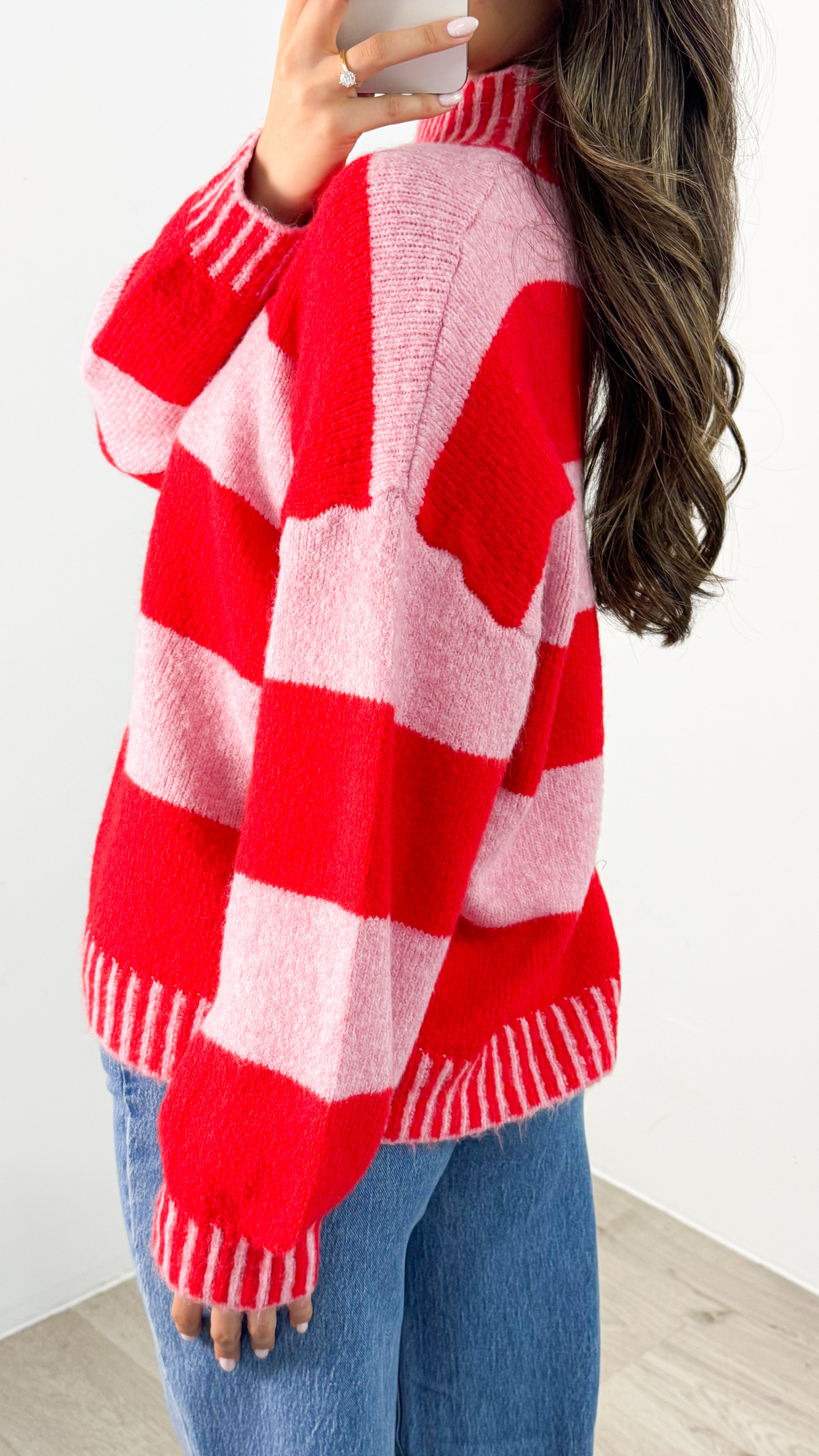 BESSIE BLOCK STRIPE KNIT - PINK/RED