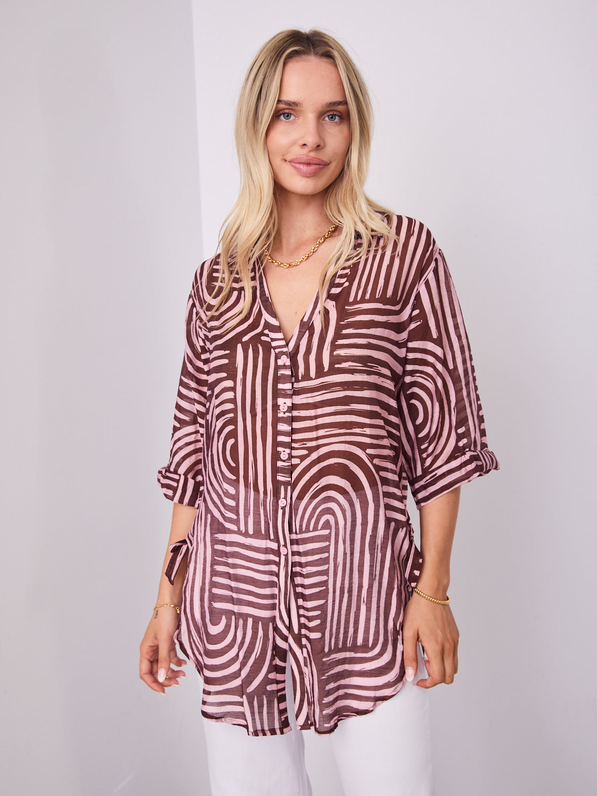 SHANI SHIRT - PINK/CHOCOLATE