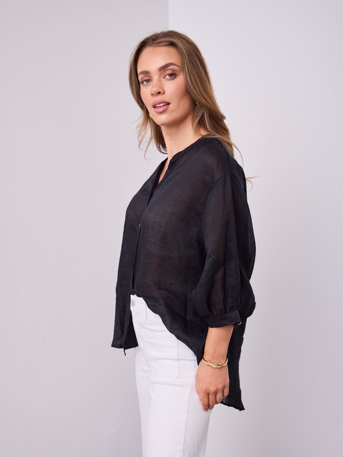 CATHY LINEN SHIRT - BLACK