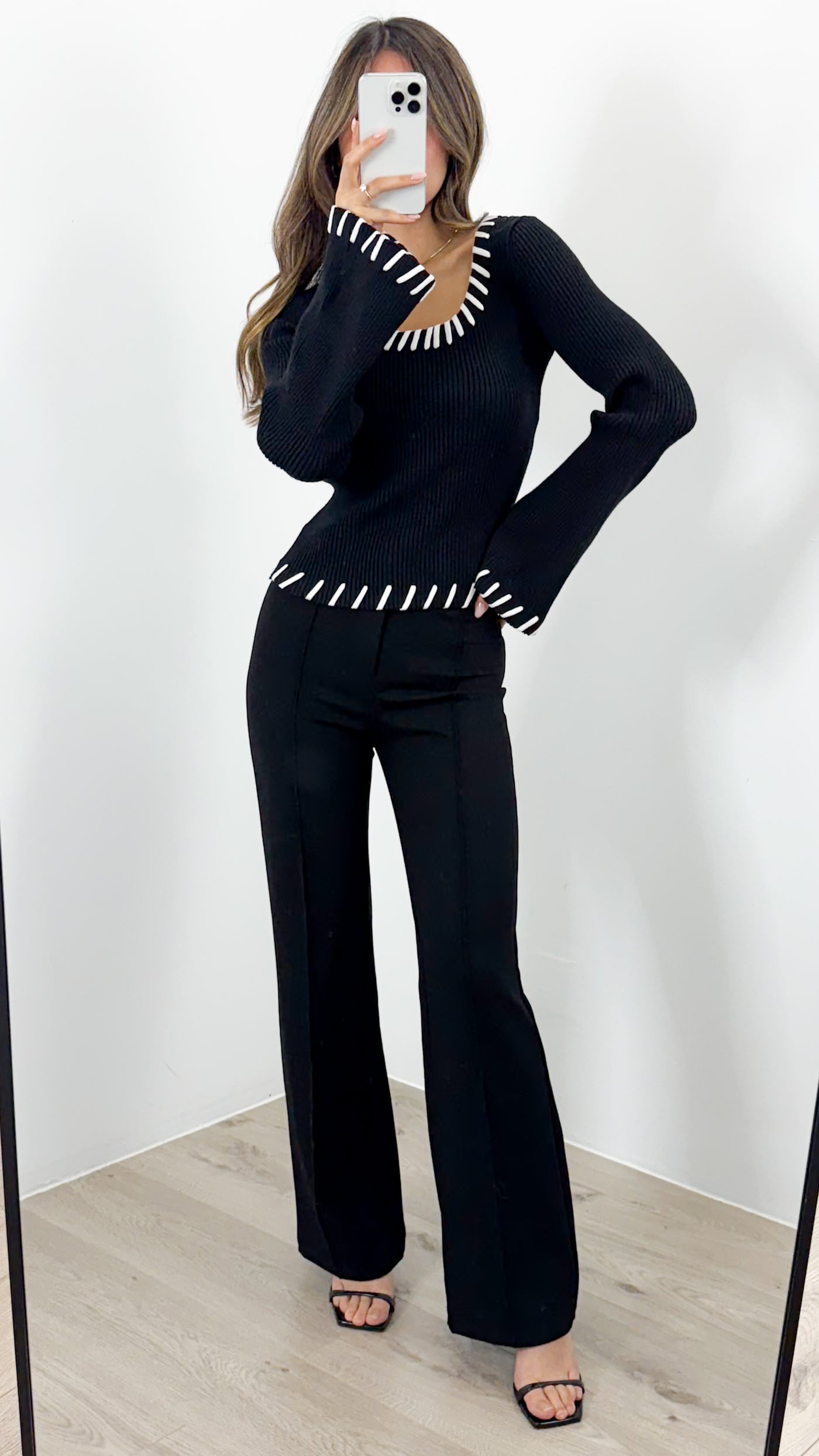REID KNIT FITTED TOP - BLACK