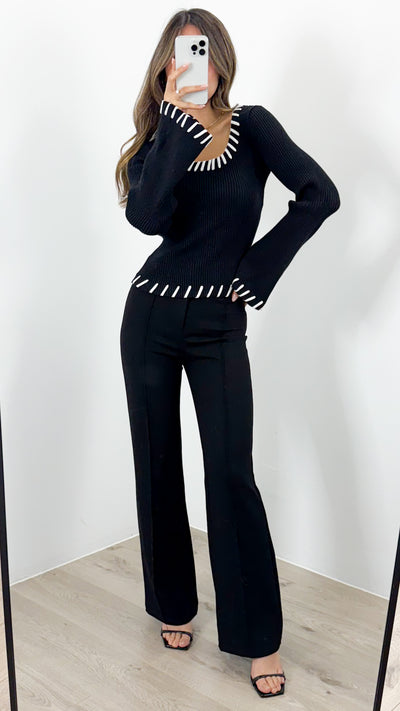 REID KNIT FITTED TOP - BLACK