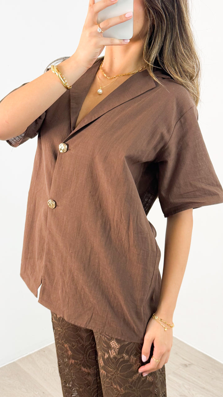 NADINE SHIRT & PANT SET - CHOCOLATE