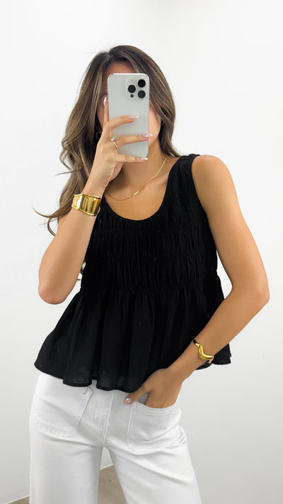 PALIA SHIRRED SINGLET - BLACK