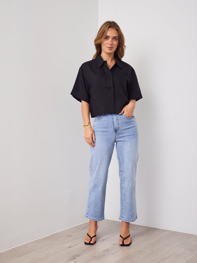 RODELL LINEN SHIRT - BLACK