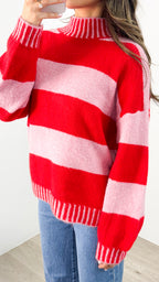 BESSIE BLOCK STRIPE KNIT - PINK/RED