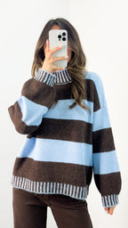 BESSIE BLOCK STRIPE KNIT - CHOCOLATE/BLUE