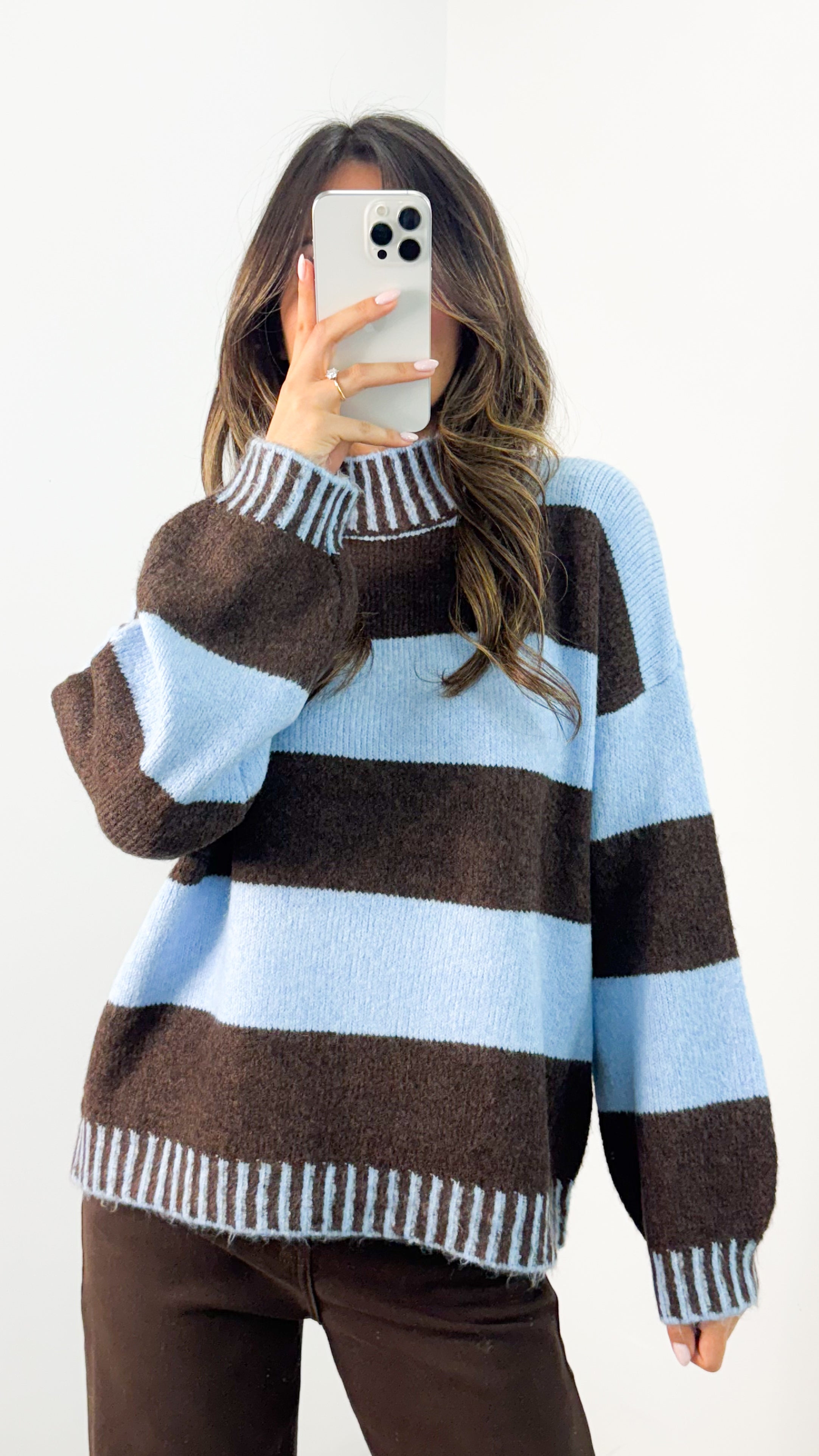 BESSIE BLOCK STRIPE KNIT - CHOCOLATE/BLUE