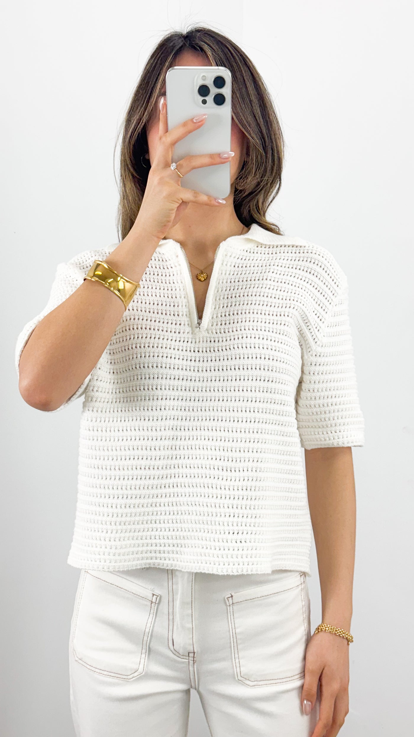JANA ZIP TEE KNIT - WHITE