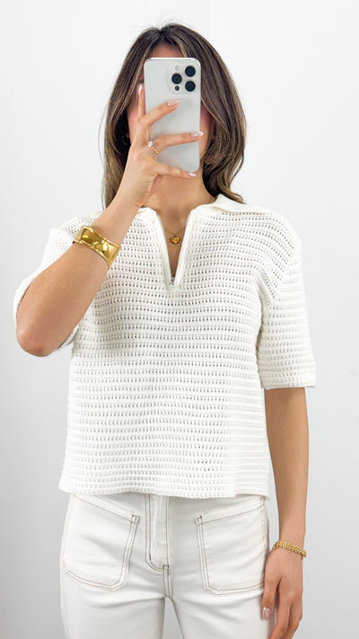 JANA ZIP TEE KNIT - WHITE