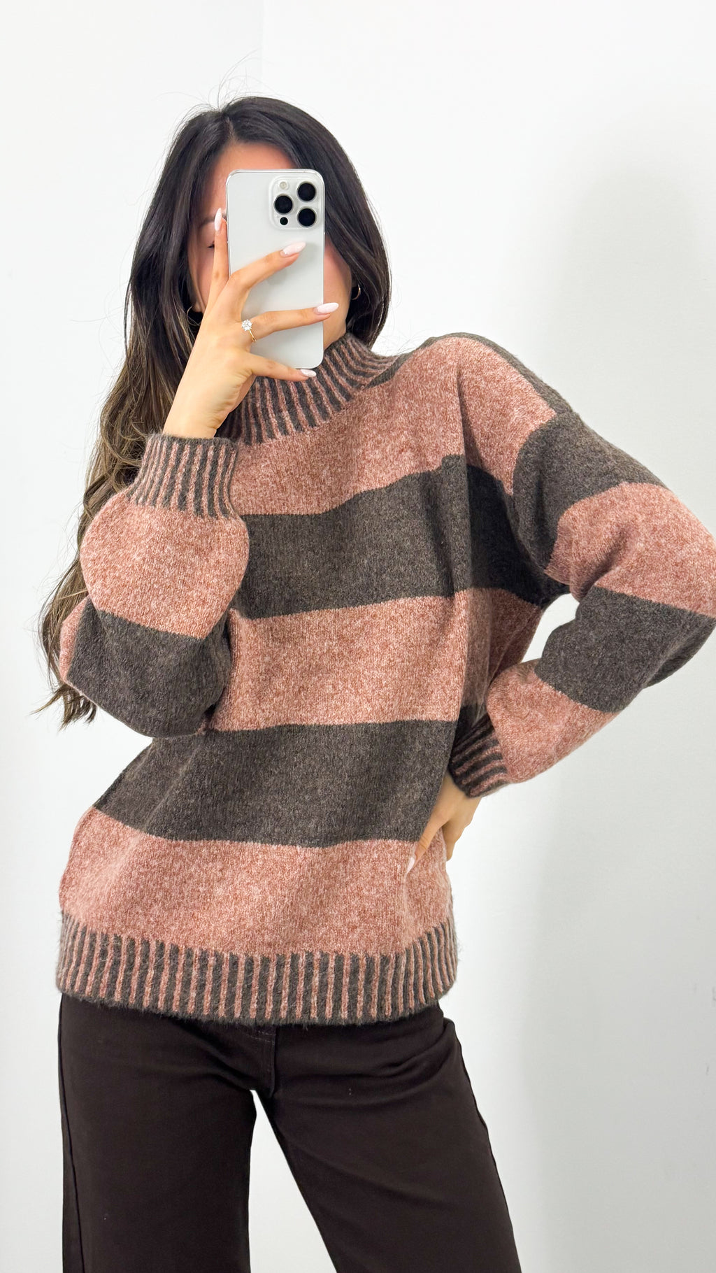 BESSIE BLOCK STRIPE KNIT - TOBACCO/CHOCOLATE