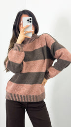 BESSIE BLOCK STRIPE KNIT - TOBACCO/CHOCOLATE