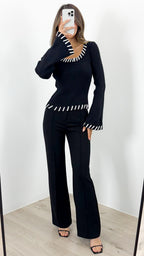 REID KNIT FITTED TOP - BLACK