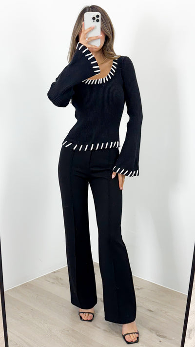 REID KNIT FITTED TOP - BLACK