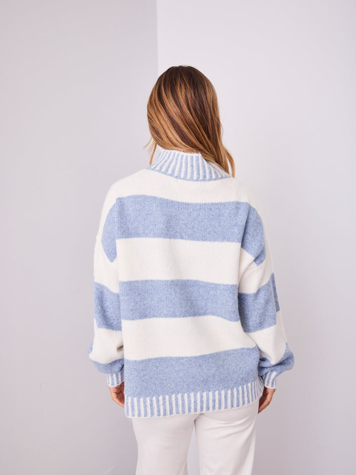 BESSIE BLOCK STRIPE KNIT - BLUE/WHITE