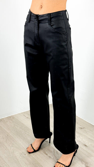 PERRY WAXED LOOK STRETCH WIDE LEG JEAN - BLACK