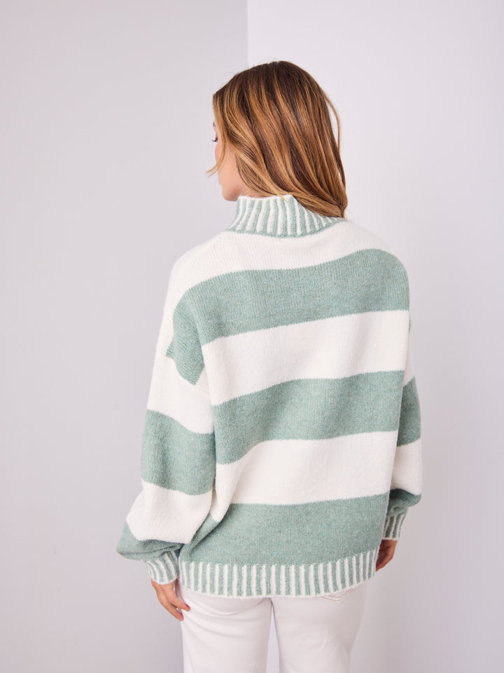 BESSIE BLOCK STRIPE KNIT - SAGE/WHITE