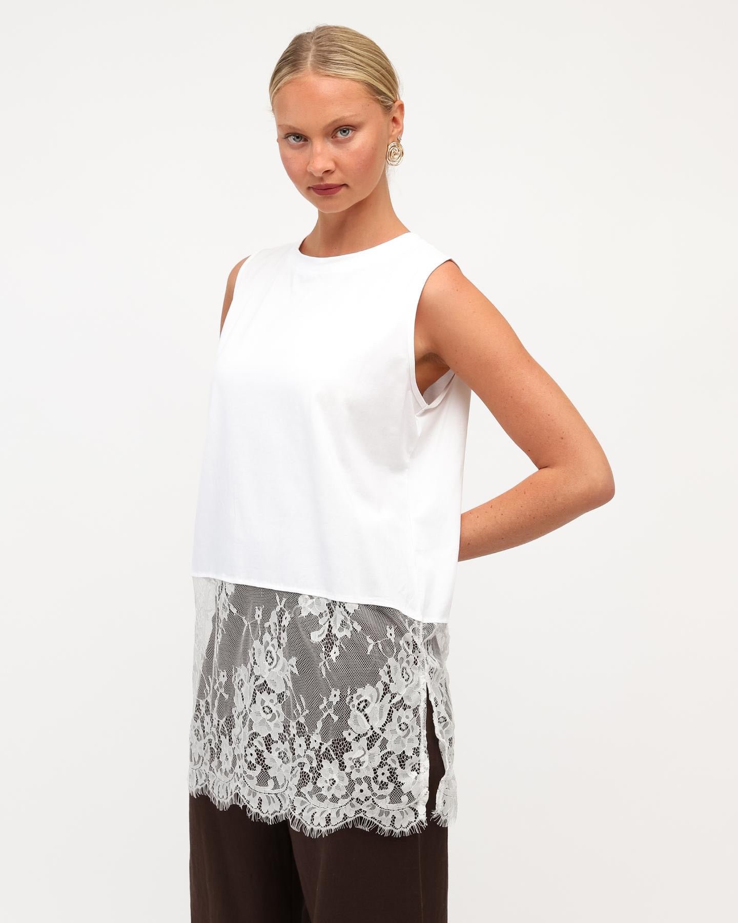 DANIELLE LACE TRIM TOP - WHITE