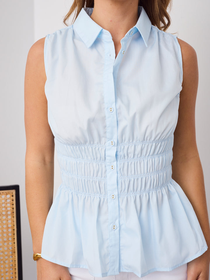 DEMI SHIRRED SHIRT - BABY BLUE