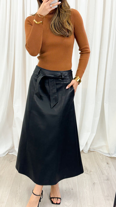CYNTHIA PU SKIRT - BLACK