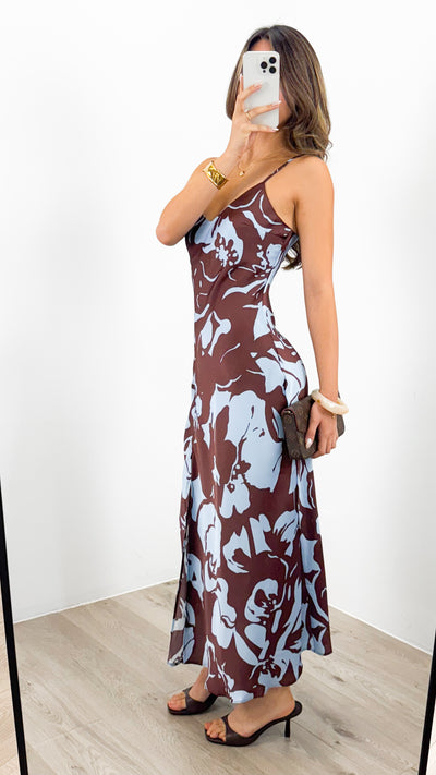 LUMINA DRESS - CHOCOLATE/BABY BLUE