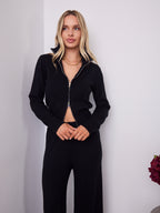 ENZA ZIP KNIT TOP & PANT SET - BLACK