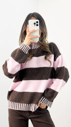 BESSIE BLOCK STRIPE KNIT - CHOCOLATE/PINK