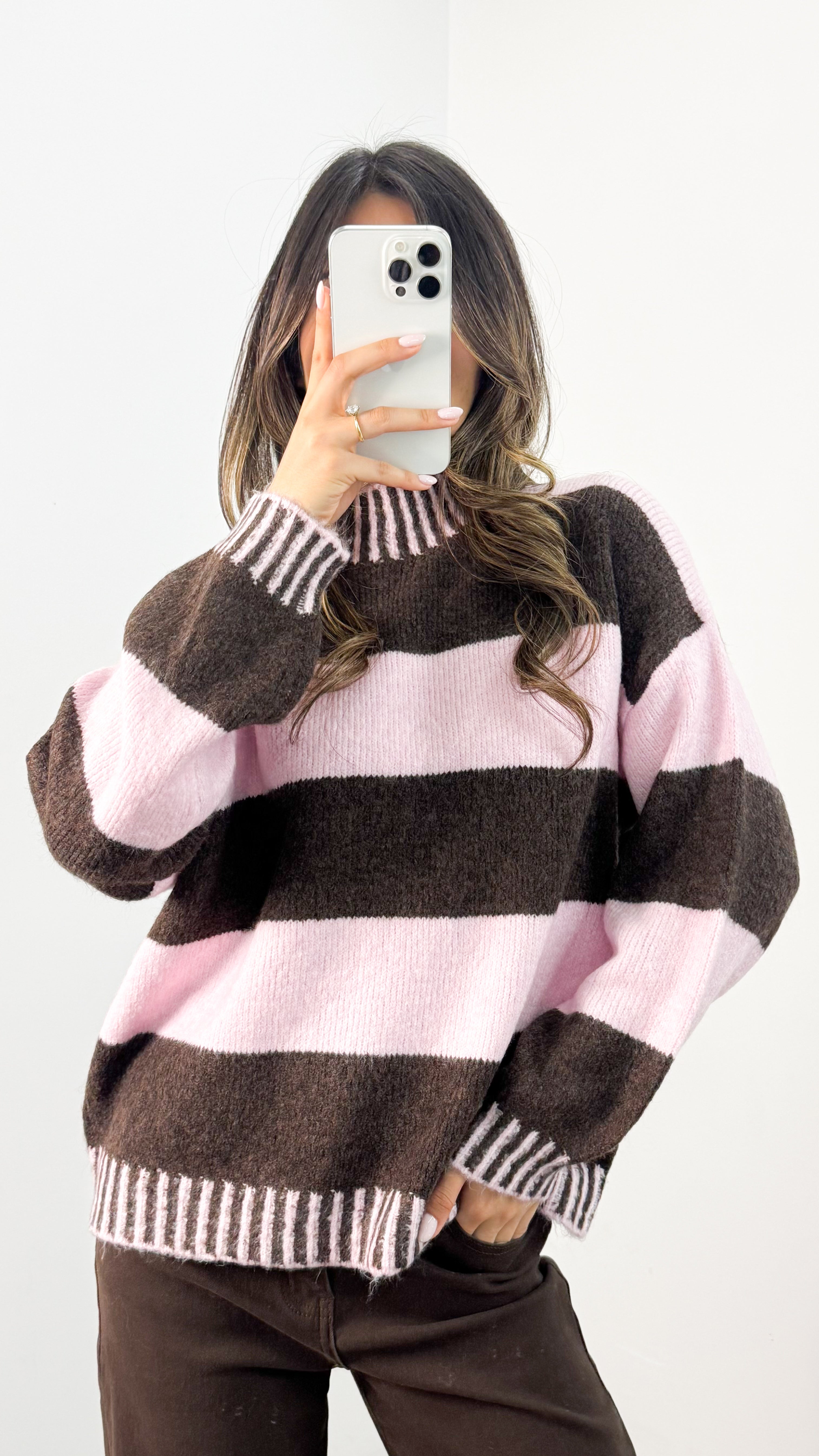 BESSIE BLOCK STRIPE KNIT - CHOCOLATE/PINK