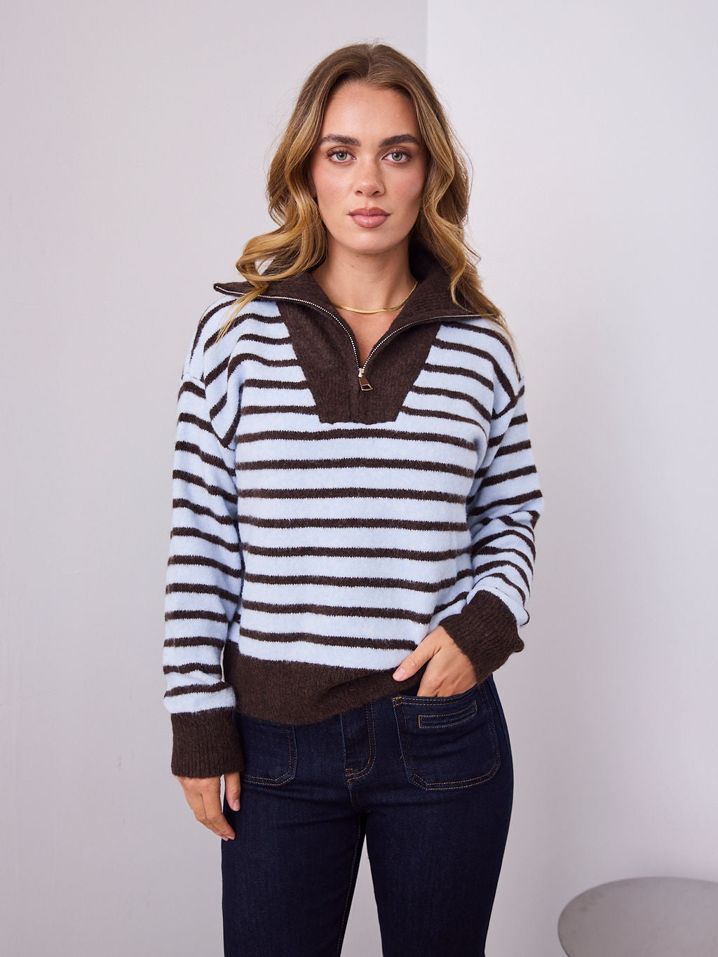 VIKKI KNIT - BLUE/CHOCOLATE