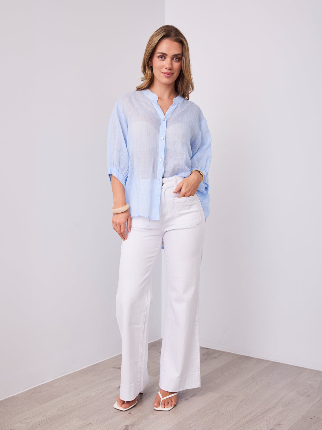 CATHY LINEN SHIRT - ICE BLUE