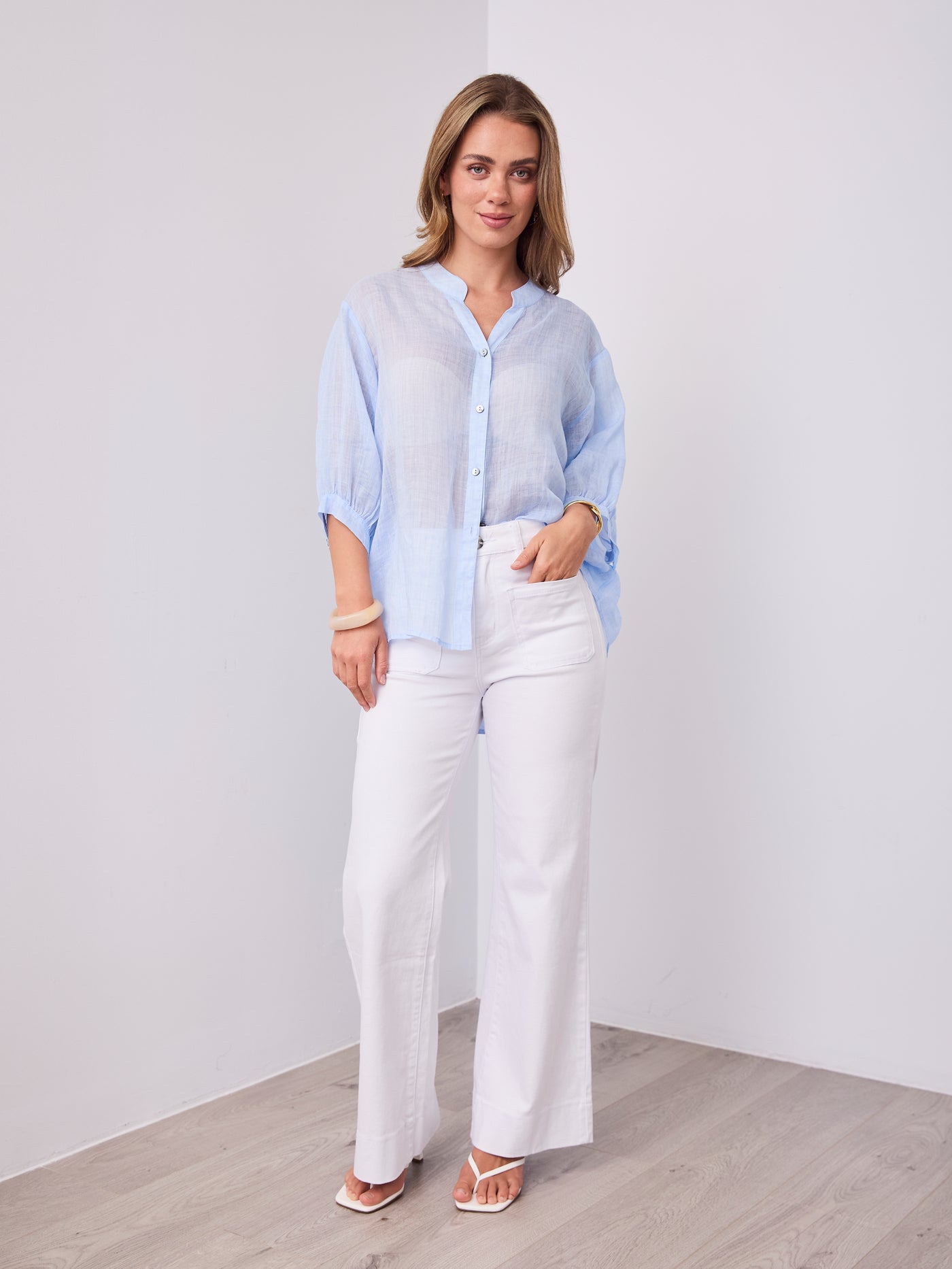 CATHY LINEN SHIRT - ICE BLUE