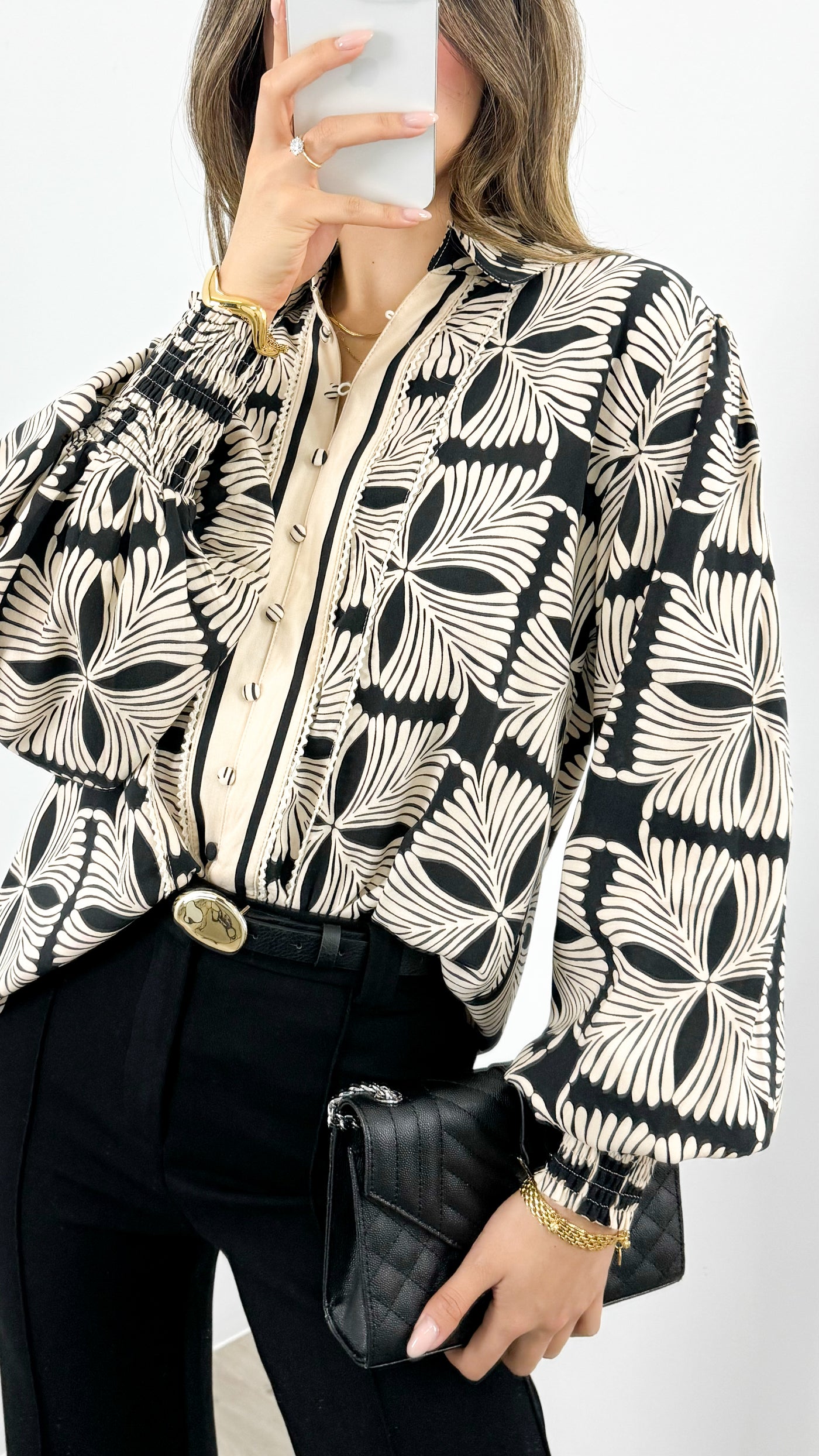 ANTHEA BLOUSE - BLACK/BEIGE