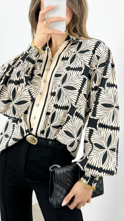 ANTHEA BLOUSE - BLACK/BEIGE
