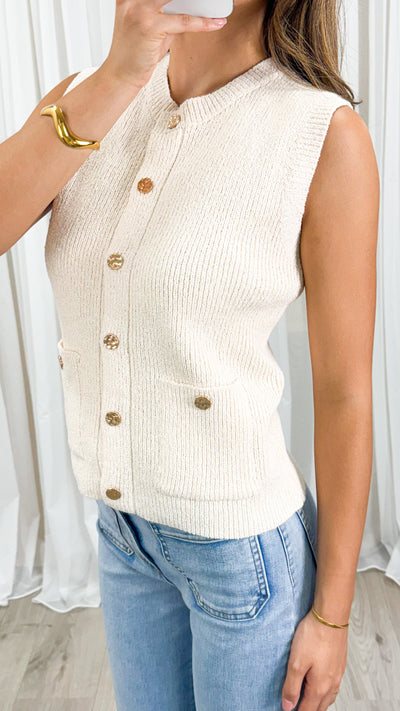 DENVER KNIT VEST TOP - CREAM