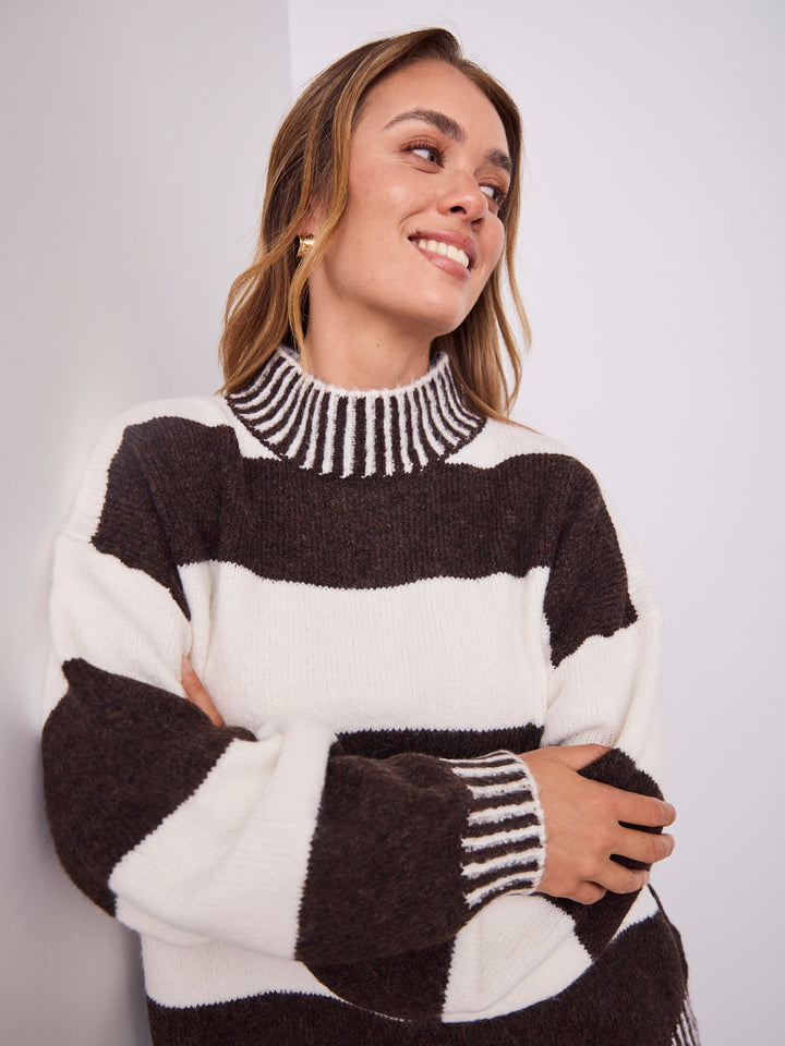 BESSIE BLOCK STRIPE KNIT - CHOCOLATE/WHITE
