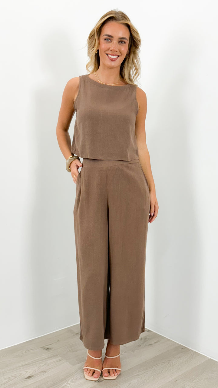 MEMPHIS 7/8 LINEN PANT - CHOCOLATE