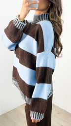 BESSIE BLOCK STRIPE KNIT - CHOCOLATE/BLUE