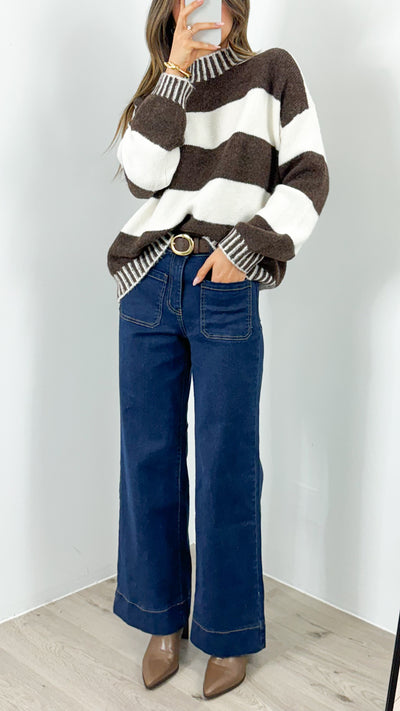 BESSIE BLOCK STRIPE KNIT - CHOCOLATE