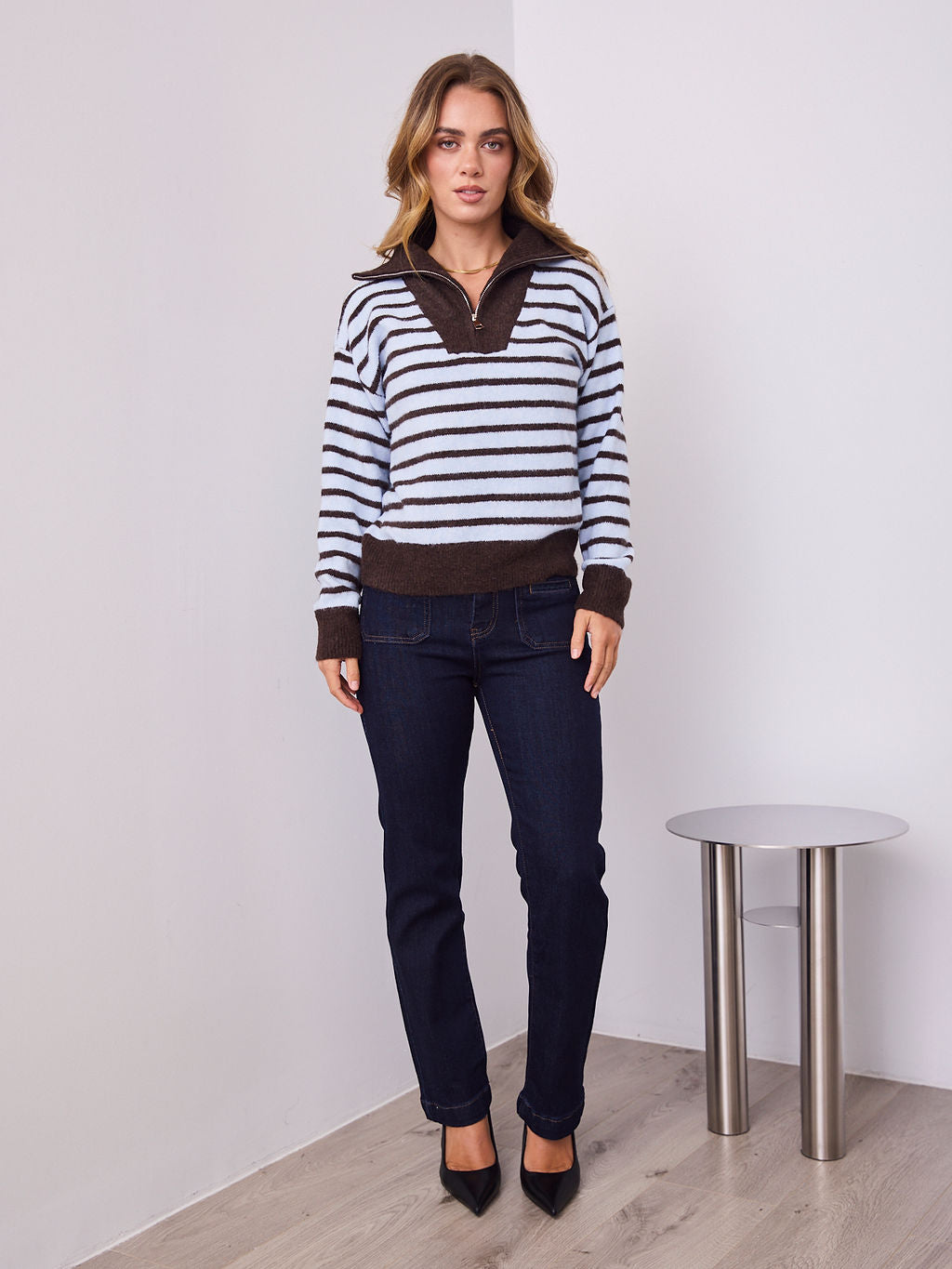 VIKKI KNIT - BLUE/CHOCOLATE