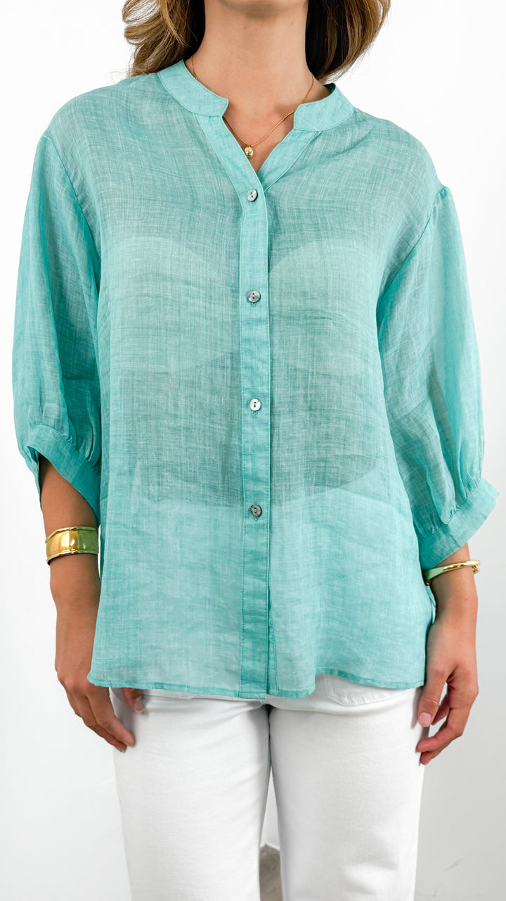 CATHY LINEN SHIRT - AQUA