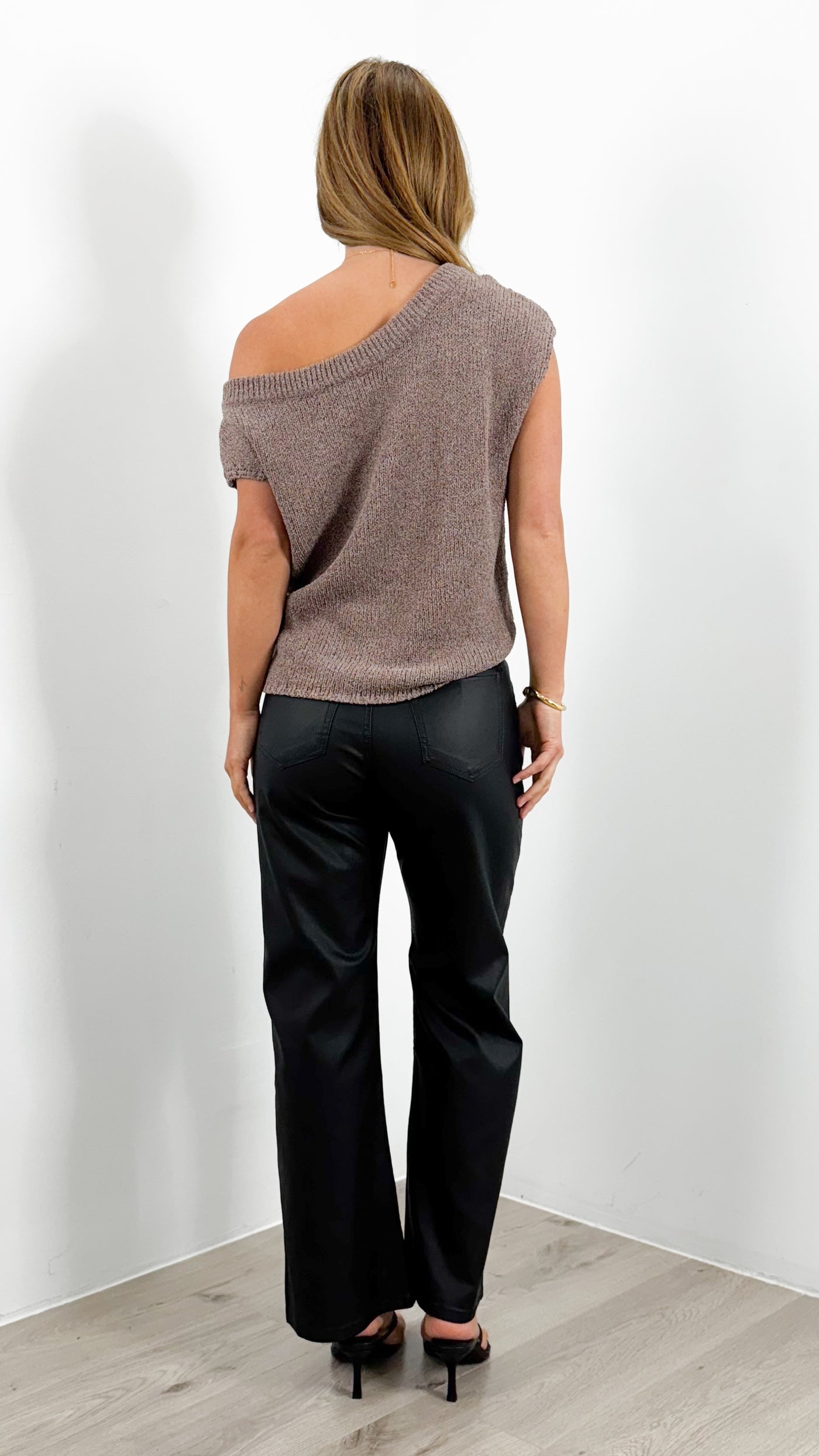 PERRY WAXED LOOK STRETCH WIDE LEG JEAN - BLACK