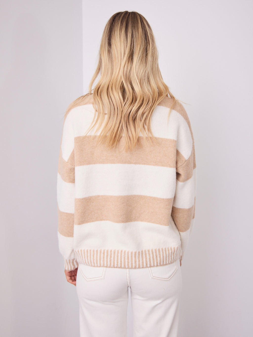 BESSIE BLOCK STRIPE KNIT - OATMEAL/WHITE