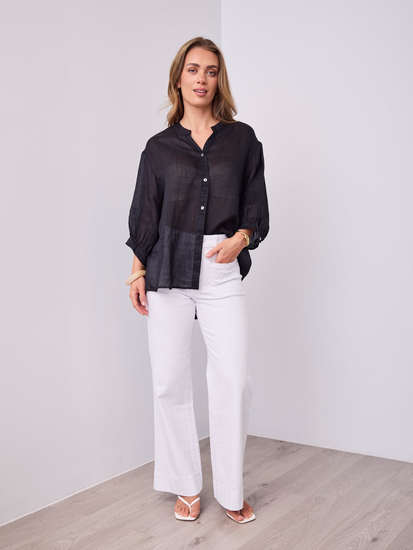 CATHY LINEN SHIRT - BLACK