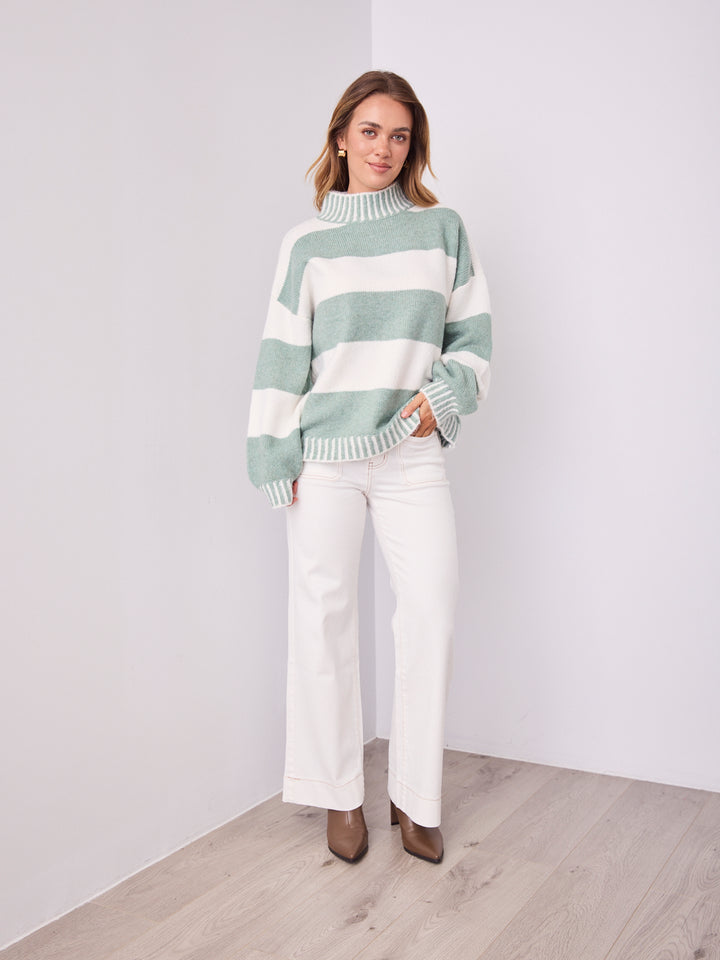 BESSIE BLOCK STRIPE KNIT - SAGE/WHITE