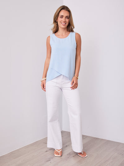 TALIA LINEN TOP - BABY BLUE