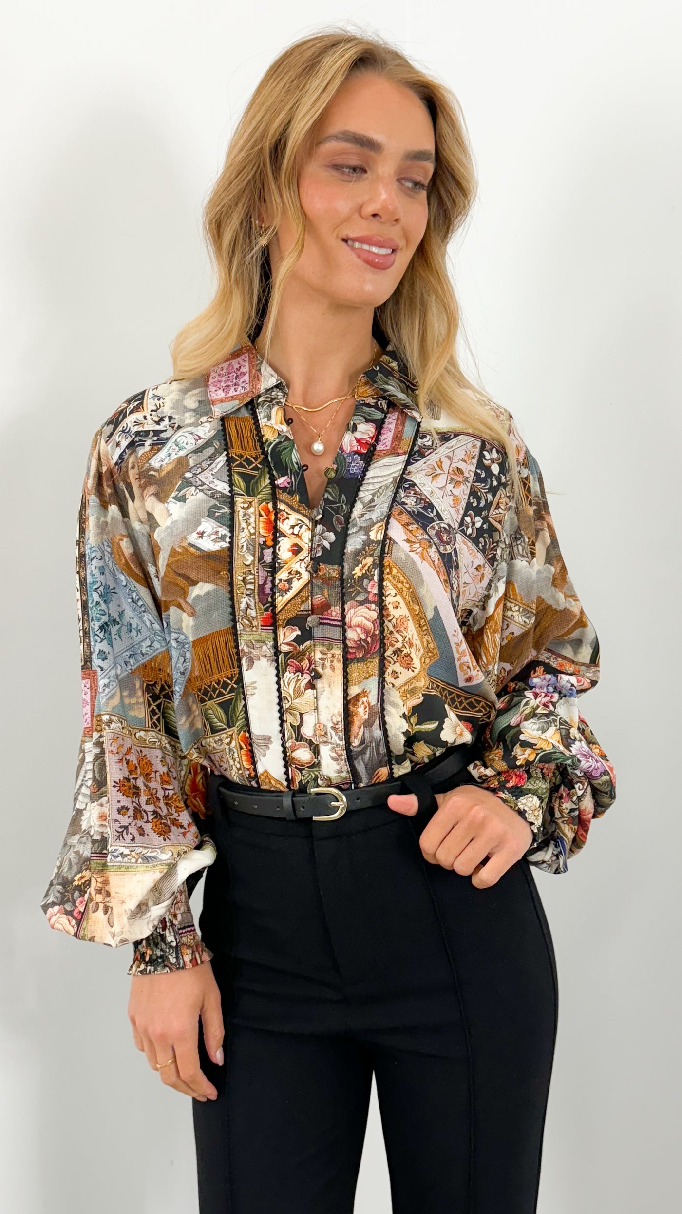 MERUCCI BLOUSE - BLACK PRINT