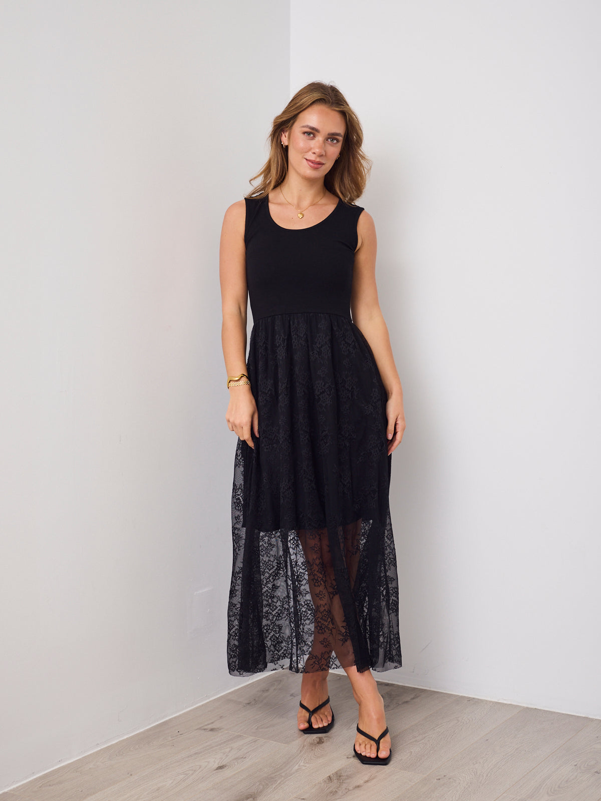 ALLISON LACE TANK DRESS -BLACK
