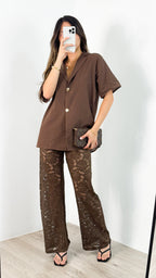 NADINE SHIRT & PANT SET - CHOCOLATE