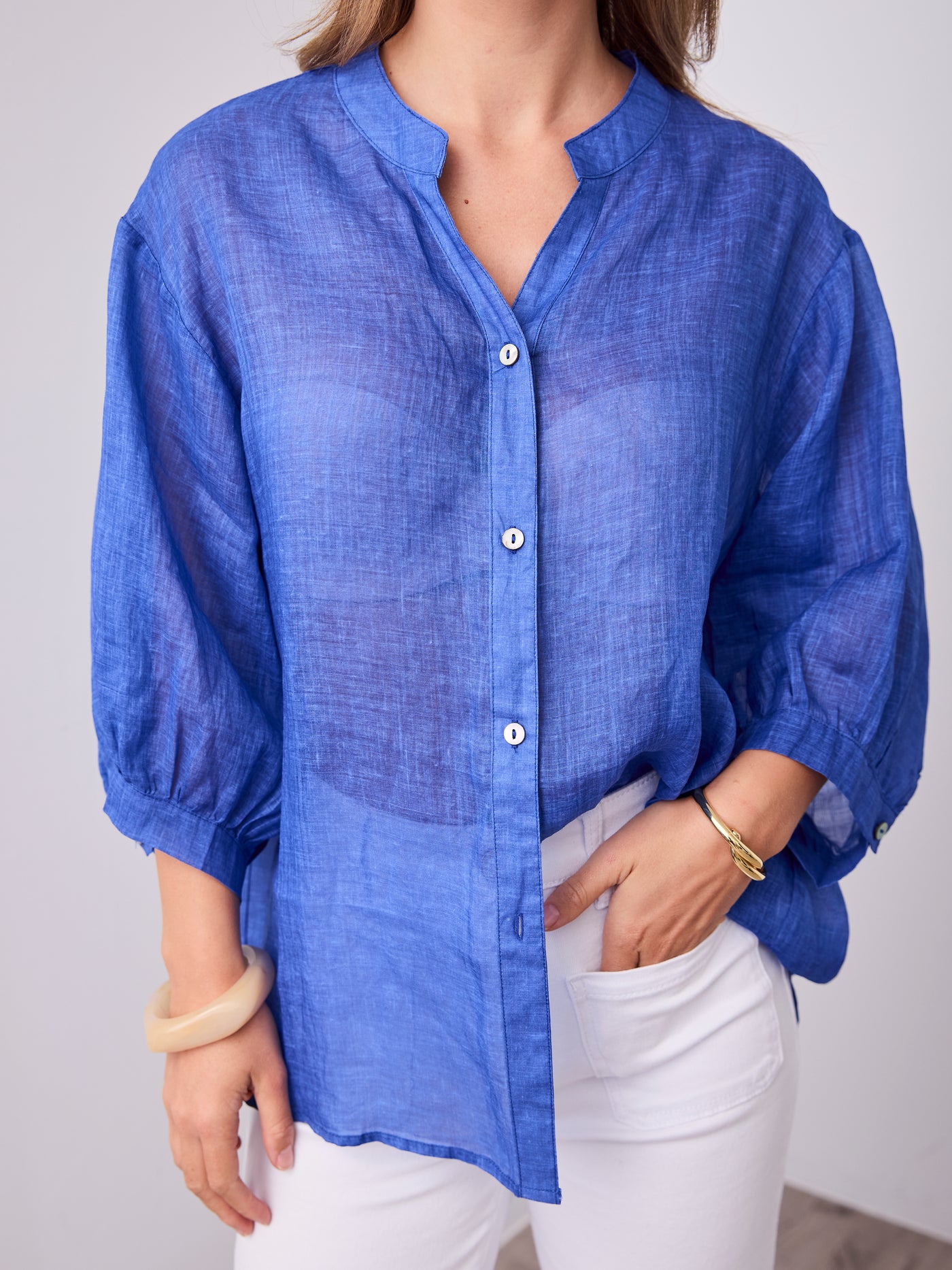 CATHY LINEN SHIRT - ROYAL BLUE