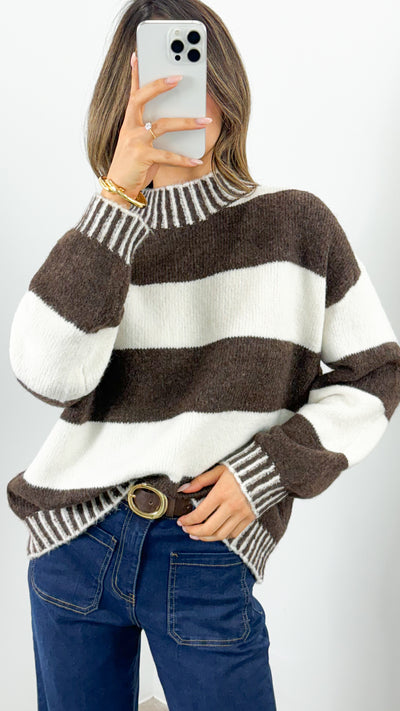 BESSIE BLOCK STRIPE KNIT - CHOCOLATE